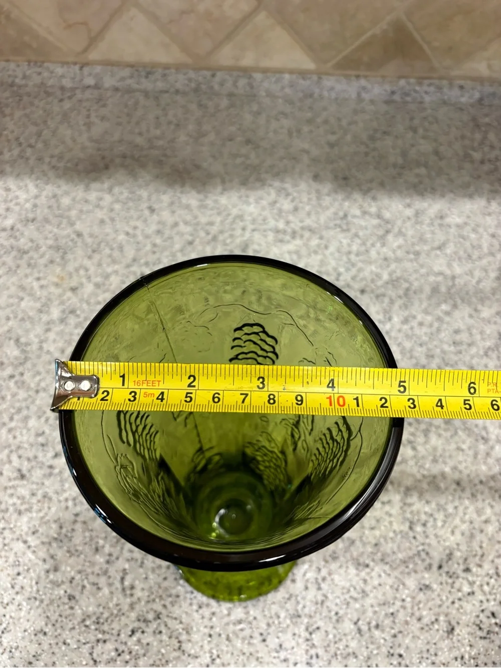 Vintage Indiana Glass harvest green footed trumpet vase